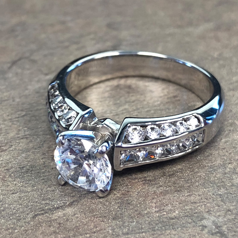 14K White Gold Channel Set Diamond Accent Engagement Ring